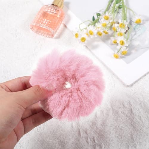 PEOVLVN 2 Pcs Pink Scrunchies, Pom Pom Hair Ties Fuzzy Scrunchies — view 6