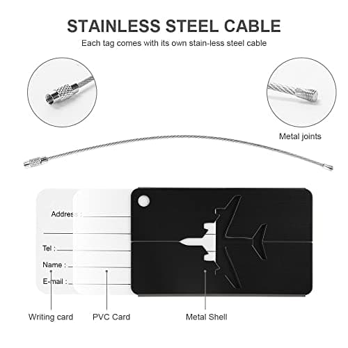 Vicloon Luggage Tag, 2 Pcs Luggage Labels Travel Suitcases Aluminium Tags, Aluminum Luggage Tag with Name ID Card for Luggage Baggage Identity ID Labels（Silver-Black） — view 3