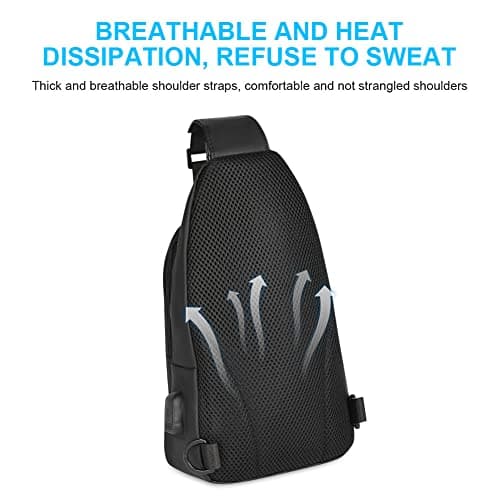 Aucuu Shoulder Bags Chest Bags, Usb Rechargeable Sling Bags, Crossbody Daypacks Small Backpacks, Anti-theft Waterproof Lightweight One Strap Rucksack Messenger Bags for Hiking, (Black) — view 5