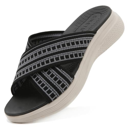 ZDQ Sandals for Women with Arch Support Lightweight Breathable Summer Slides Casual Cushion Walking Sandals for Daily Wear Black 4.5