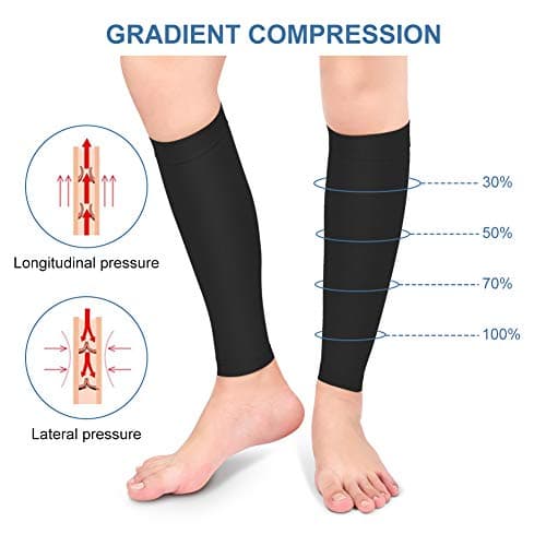 Graduated Calf Compression Sleeves, Medical Footless Compression Socks Men Women Shin Splints Leg Brace 20-30mmHg with Graduated Pressure for Swelling Varicose Veins Calf (Black-XL) — view 2