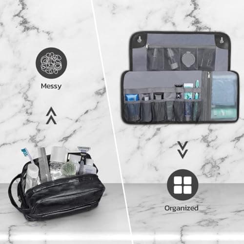 Abbdbd Leather Roll Up Toiletry Bag Water Resistant Shaving Kit Bag Portable Makeup Bag for Bathroom Gym Business Trip — view 5