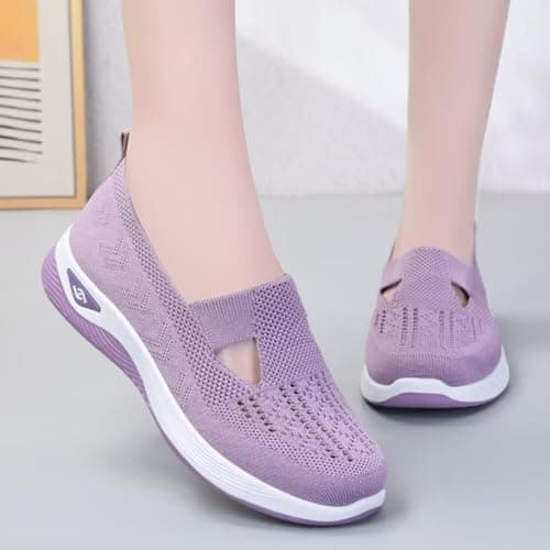 Women's Orthopedic Mesh Walking Shoes Athletic Sport Running Sneakers Slip-on Cozy Breathable UK Size 6 Lavender — view 3