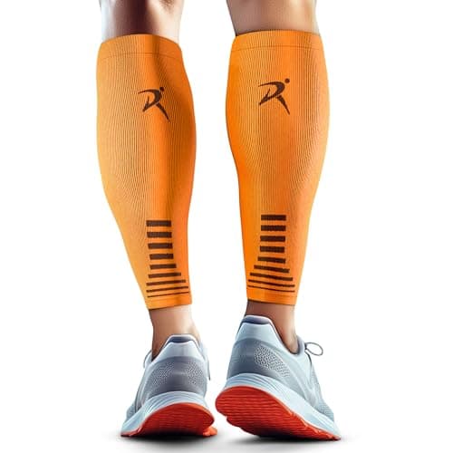 Rymora Calf Compression Sleeves for Men & Women (Ideal for Sports, Running, Shin Splints & More) (One Pair) (Orange) (Medium) [M]