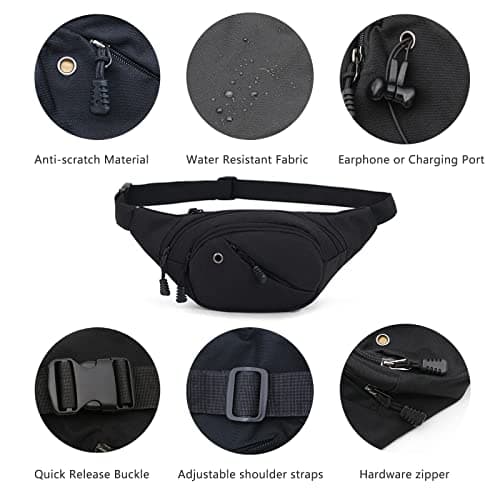 Bum Bag Waist Fanny Pack - Long Keeper Large Fashion Bumbag for Women Men, 4 Pockets Adjustable Waist Bag for Running Hiking Dog Walking Outdoor Black (Solid) — view 5