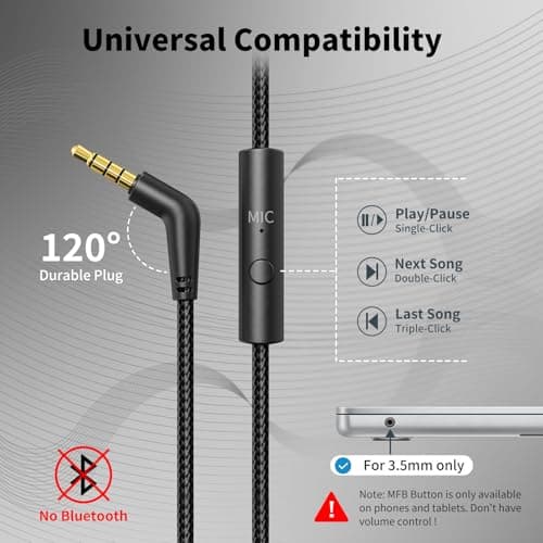 Wired Headphones with Microphone, 3.5mm Headphones for School, Black Red — view 4