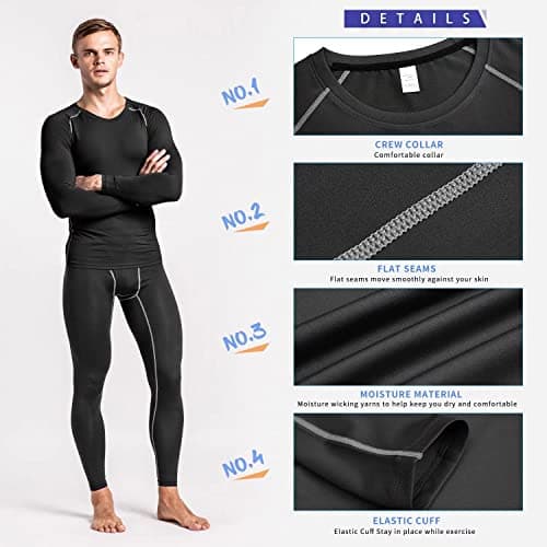 Sillictor Compression Tops for Men Quick Dry Football Training Running Top Mens Long Sleeve Hiking Golf Ski Base Layer Tops Men Sports Thermal Underlayer High Wicking Muscle Support 3323 Black M — view 5