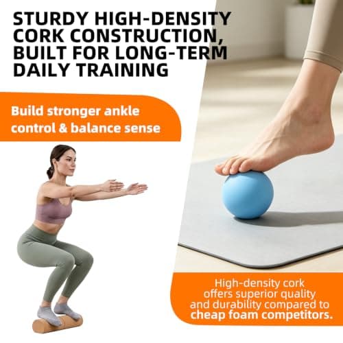 Balance Board for Adults, Cork Wobble Board with Massage Roller, Ball & Toe Stretch Bands, Improve Balance, Ankle Stability, Foot Strength and Core Training for Home Fitness & Physical Therapy — view 3