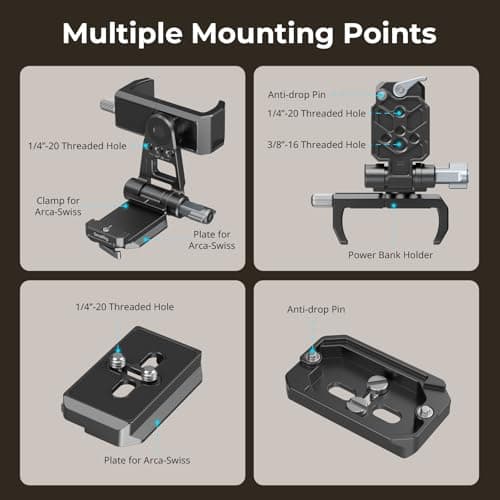 SMALLRIG Power Banks Mount Plate Kit, Power Bank Holder with Double Quick Release Plate for Arca-Swiss, Aluminum Alloy Adjustable Powerbank Mount Plate for Mirrorless Camera and Power Banks - 4695 — view 4