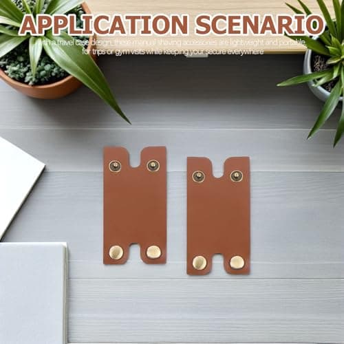 LOORGVEL 4pcs Manual Safety Head Protector Set Brown Leather Double Edge Head Cover Protective Sheath for Men’s Travel Shaving — view 4
