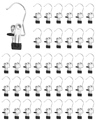 QWORK Pack of 40 Stainless Steel Laundry Hooks Non-Slip Clothes Hanger Clip Boot Hanger Cupboard Organiser for Trousers Shoes Hats Towel