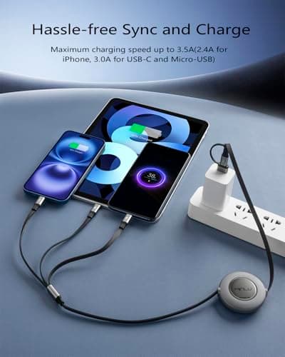Minlu Multi Charger Cable, 5 in 1 Retractable Charging Cable, Data Transfer — view 2