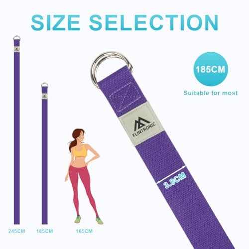Flintronic Yoga Strap, Yoga Strap, 1 x 1.85 m Yoga Strap, Stretching Yoga Band with D-Ring, 100% Cotton, Yoga Accessories, Fitness Stretch Strap for Beginners and Advanced Users for Yoga, Pilates — view 2