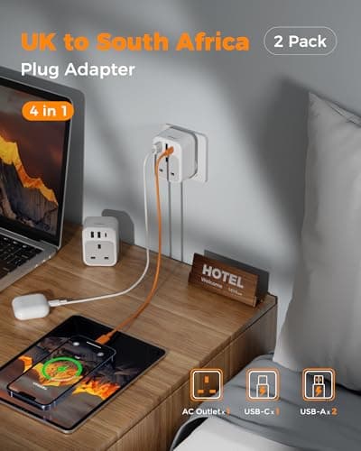 TESSAN UK to South Africa Plug Adapter, Type M Travel Adaptor with USB C — view 3