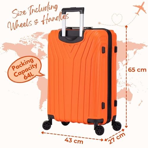 DK Luggage 24" Medium Hard Shell Suitcase Luggage 4 Wheel Spinner ABS101 (Orange ABS101, 24" Medium) — view 2