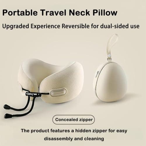 360° Ergonomic Memory Foam Travel Neck Pillow, Slide Adjustable Reversible Breathable Washable Pillow with Compact Storage Case for Airplane Car Office, Purple — view 2