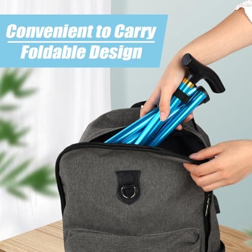 Flintronic Walking Stick, Folding Walking Stick, Adjustable Folding Walking Sticks, Collapsible Lightweight Flexible Stick, Comfortable Grip Durable Mobility Aid for Men Women, Lake Blue — view 6