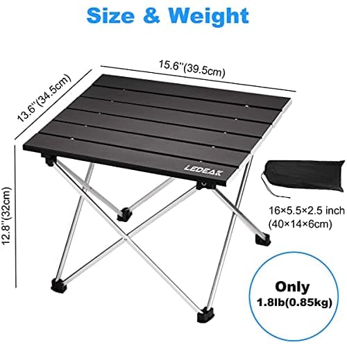 Ledeak Portable Camping Table, Lightweight Folding Table with Aluminum Table Top and Carry Bag, Easy to Carry, Perfect for Outdoor, Picnic, Cooking, Beach, Hiking, Fishing (Black, Small) — view 3