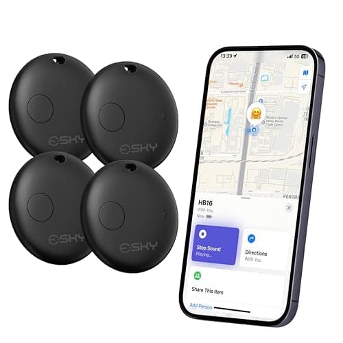 Esky Air Tags-4 Pack, Bluetooth Luggage Tracker Works with Find My APP (iOS Only, Not for Android), Key Finder and Item Locator for Luggage, Backpack, Suitcases, Pets, Wallet