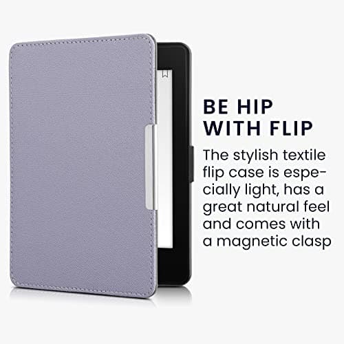 kwmobile Case Compatible with Amazon Kindle Paperwhite - Nylon Protective e-Reader Cover Folio Book Style Case - Lavender — view 3