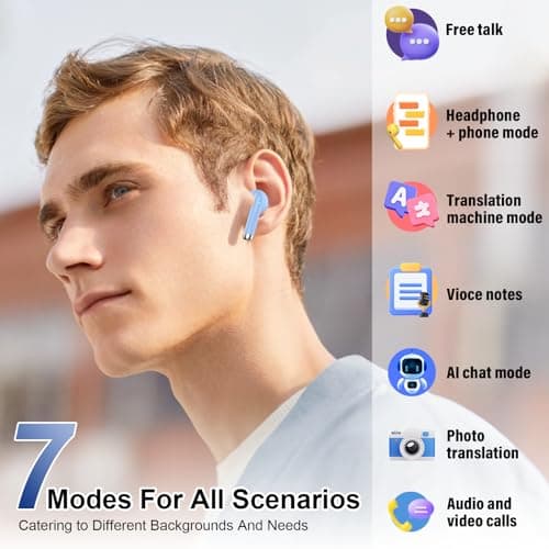 Niderson Wireless Earbuds, Bluetooth 5.3 Headphones in Ear Light-Weight Built in Noise Cancelling Mic, 32Hrs Playtime Bluetooth Earbuds HiFi Stereo Sound, IP7 Waterproof, Touch Control Ear Buds Blue — view 4