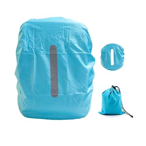 Waterproof Backpack Cover with Reflective, 40L-50L Rucksack Rain Cover with Storage bag, Rainproof Rucksack Cover for Hiking Camping Traveling Cycling (Blue, L)