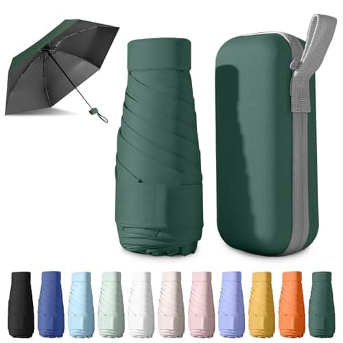 Detontek Pocket Umbrella Foldable Compact, Mini Folding Travel Umbrella, Umbrellas, 6 Ribs Mini Travel Sturdy Pocket Umbrella Portable Uv Umbrella With Storage Box (Dark green)