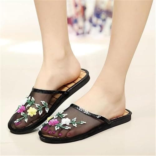 Zureto Chinese Mesh Slippers for Women, Womens Floral Hollow Chinese House Mesh Floral Slippers, Breathable Bamboo Sandal (Red B, Adult, Women, 5.5, Numeric, UK Footwear Size System, Medium) — view 3