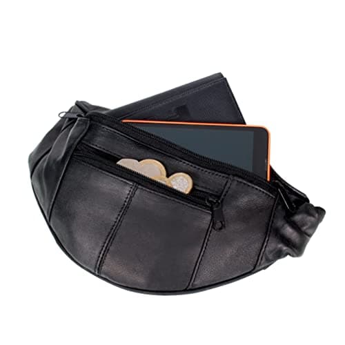 AR Mens Womens Leather Bum Bag Travel Money Pouch Waist Hip Bag Pouch Passport Holder Adjustable Belt — view 2