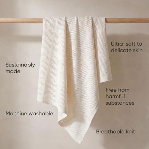 Bloomsbury Mill - Cellular Blankets Baby - 100% Organic Cotton - 2 Pack - Cream - Newborn Essentials - Soft Breathable Baby Blankets for Pram, Cot, Moses Basket - 75x95cm — view 4