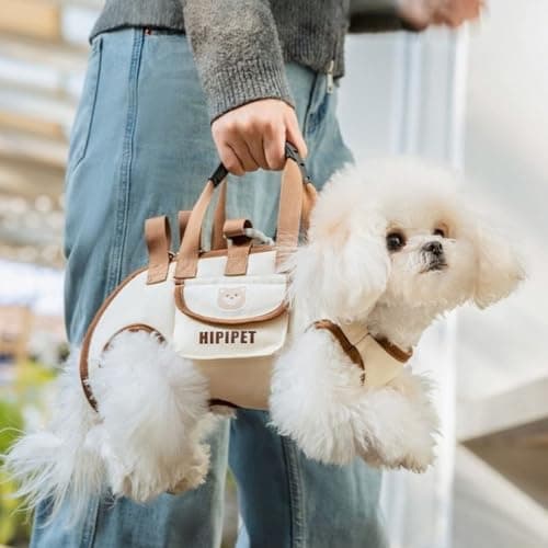 HIPIPET Dog Carrier Backpack, Portable Pet Shoulder Bag with Leash, for Small Dogs 1.8-8.2 kg, Beige (Brown, M) — view 6