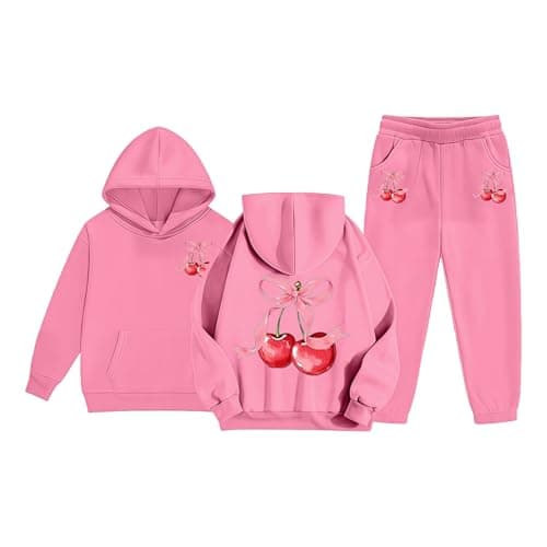 Kids 2 Piece Hoodie & Joggers Full Set Unisex Tracksuit Pants Outfits Sets, Teenage Girls Boys Long Sleeve Hoodie Sweatshirt With Front Pocket Autumn Winter Sweatsuit travel outfit 9-10 Years