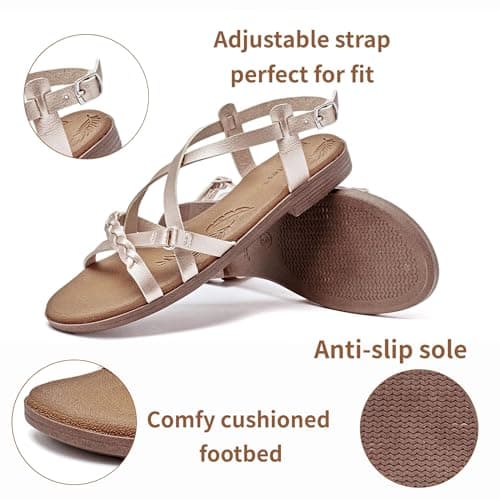 Veittes Women's Dressy Casual Strappy Flat Slide Sandals,Gold 10 — view 5