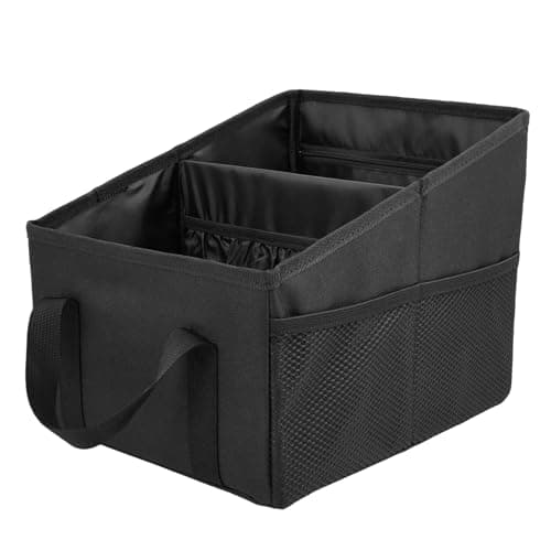 RHAIQBVC Car Seat Organizer Car Organiser Back Seat Large Capacity Folding Automotive Passenger Seats and Backseat Storage Caddy with 4 Cup Holder for Trunk Water Bottle Umbrella Sunglasses