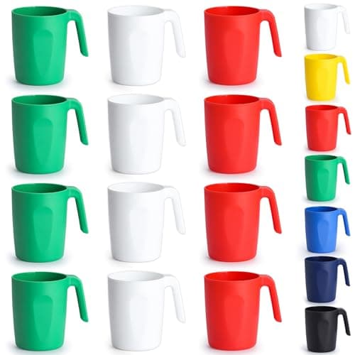 Kyraton Plastic Mug Set 12 Pieces, Unbreakable and Reusable Light Weight Travel Coffee Mugs Espresso Cups Easy to Carry and Clean Microwave Safe, Dishwasher Safe
