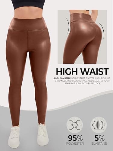 Love My Fashions ® Women's Soft Faux Leather Warm Fleece PU Leggings Wet Look Elasticated Waist Full-Length Trousers Camel — view 4