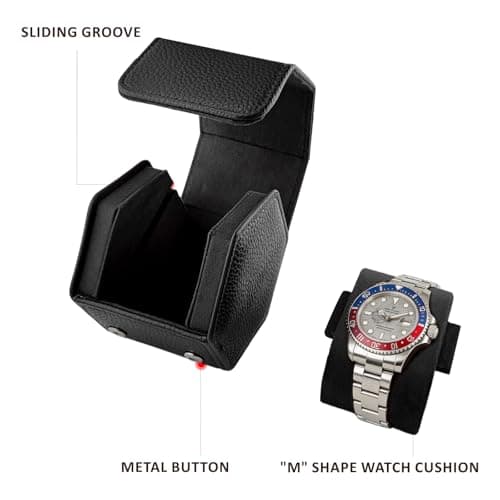 Yaliang Genuine Leather Hexagon Watch Roll Travel Case for Treasured Watches and Bracelets,Black — view 3