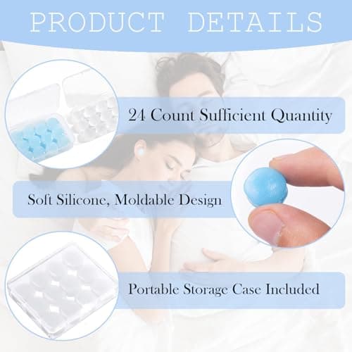 24 Pcs Silicone Ear Plugs Reusable Noise Cancelling Earplugs for Sleep Soft Moldable Waterproof Earplugs with Case for Snoring Studying Travel Airplanes Swimming — view 3