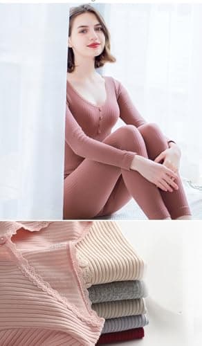 OMEIU Store Women Thermal Underwear Set, Thermal Lace lined Long Johns for Ladies, Winter Warm Base Layer Tops & Leggings for Daily Wear and Skiing (Grey, One Size) — view 4