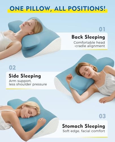 Orthopaedic Cervical Memory Foam Pillow for Neck & Shoulder Pain Relief, Contour Neck Support Pillow with Arm Rest Groove, Dual Height for Side, Back & Stomach Sleepers, Cooling Cover, 100-Night Trial — view 4