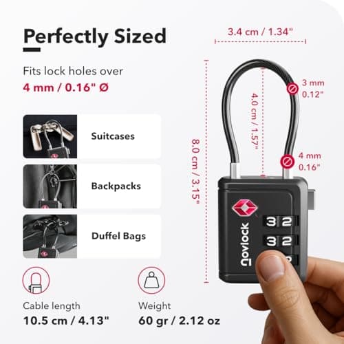 NovLock Suitcase Padlocks, TSA Approved Luggage Locks, Travel Padlocks — view 2