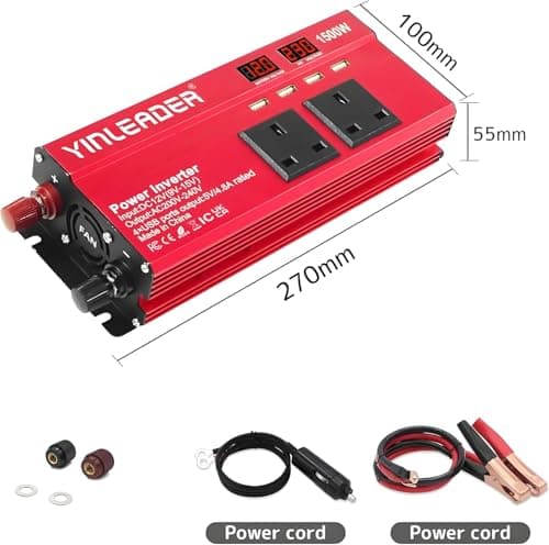 Yinleader Power Inverter 12V to 240V 1500W Peak 500W Continuous, 2 AC Sockets & 2 Cigarette Lighter Sockets, 4 USB Ports Car Converter — view 3