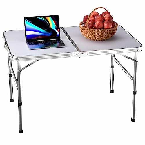 Lucn 3ft Folding Camping Table, Portable Foldable Pop-Up Picnic Tables for Outdoor Indoor Garden, Balcony Market Kitchen Work Table, 2 Height 67/37cm, Table Top Size: 90x60cm — view 6