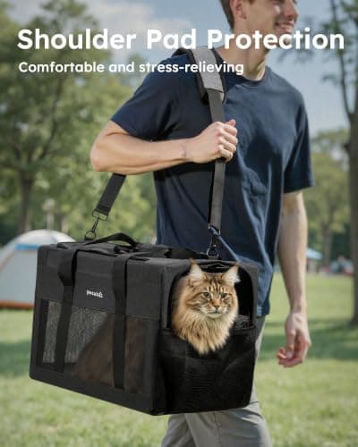 pecute Cat Carrier XL, Stable Dog Carrier with Safety Belt, Dark Grey — view 5