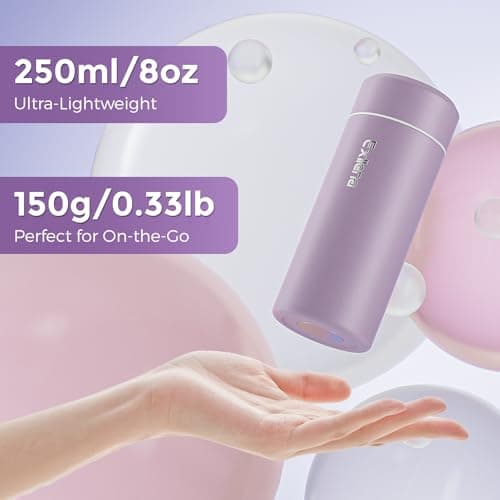 Exllena 【Upgraded】 Small Water Bottle for Handbag – 250ml Mini Flask for Hot & Cold Drinks, Perfect Small Insulated Water Bottle for Travel, Milk, Coffee... (Purple) — view 2