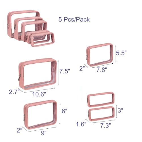 Remobia Hicol TSA Approved 5-Piece Diaper Bag Organizer Pouch Set Clear Waterproof TPU Kids Toiletry Storage Set Travel Packing Clutch Cube Bags for Baby Nursing (Pink Leather) — view 2