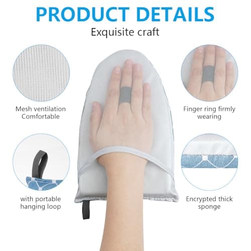 Vicloon Travel Glove Ironing Board, Handheld Ironing Board, Steamer Ironing Gloves Portable Steamer Gloves, Anti-Steam Mitt for Home, Standing Hanging Handheld Garment Steamer Accessories(Blue) — view 3