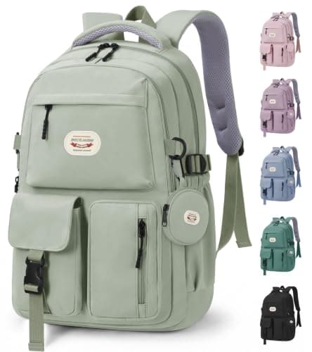 BECOJADDE Backpack School Bag for Women and Girls, 15.6" Laptop, Green 25L