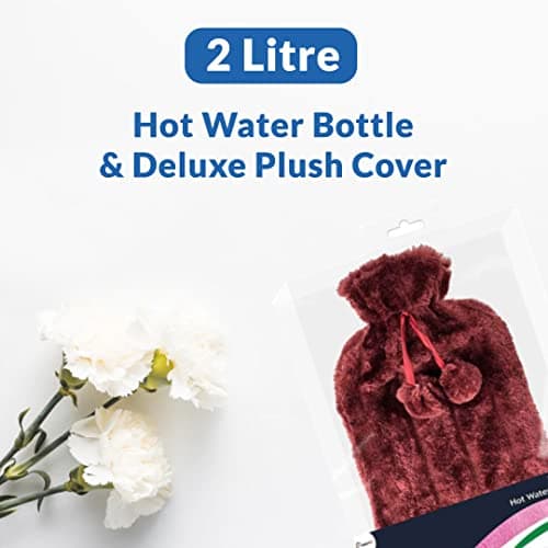 1ABOVE 2Litre Hot Water Bottle & Deluxe Plush Cover for Feet,Shoulder,Hand,Back,Neck,Pregnancy and Menstrual Craps Pain Relief (Maroon) — view 2