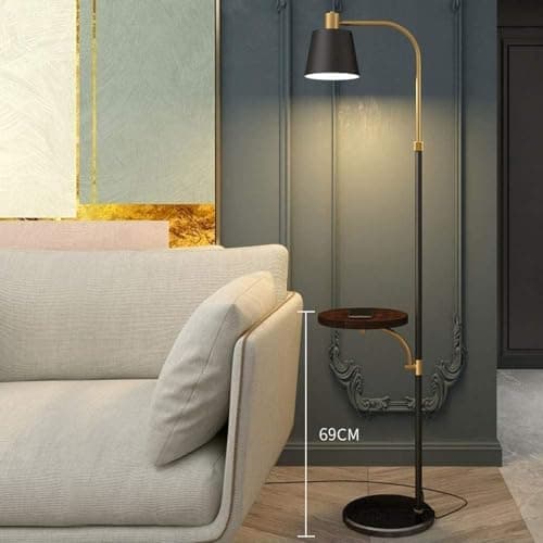 Standing Tall Lamps Nordic Floor Lamp With USB Charging Port Wood Tray Standing Lamp Adjustable Lampshade Marble Base High Pole Lamp Reading Light — view 4